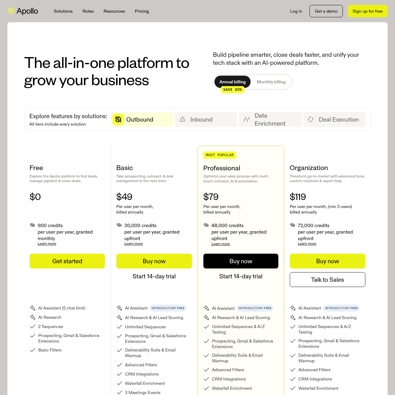 Apollo.io pricing